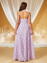 Double Crazy Floral Jacquard Halter Neck Cut Out Embroidery Dress